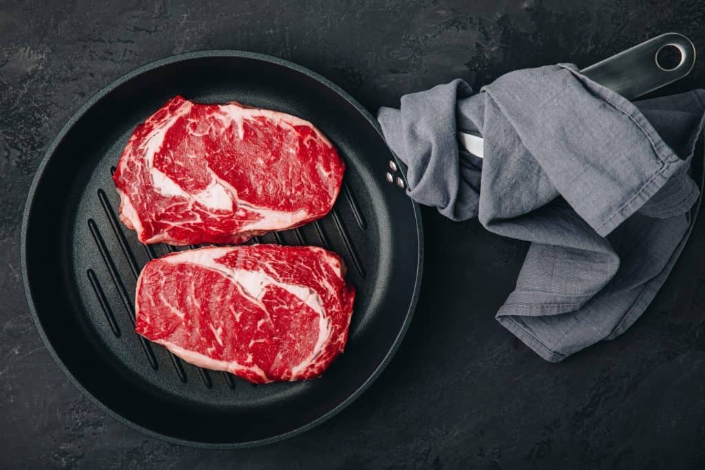 Ribeye Steak, Raw fresh beef meat in grill pan